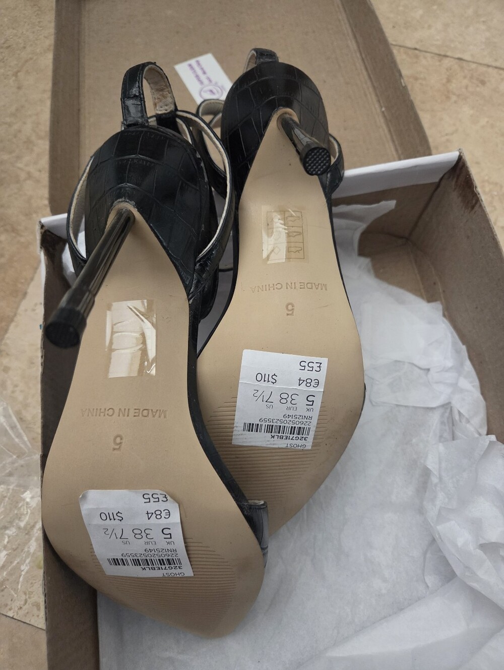 Topshop Black Croc-Embossed T-Strap Pointed Pumps - Picture 6 of 10